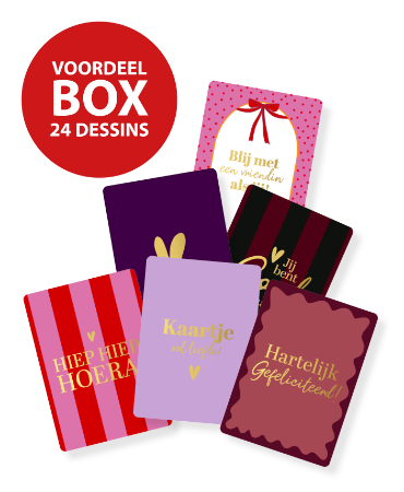 Box A5 cadeaukaarten - 24 dessins, per dessin 25 stuks