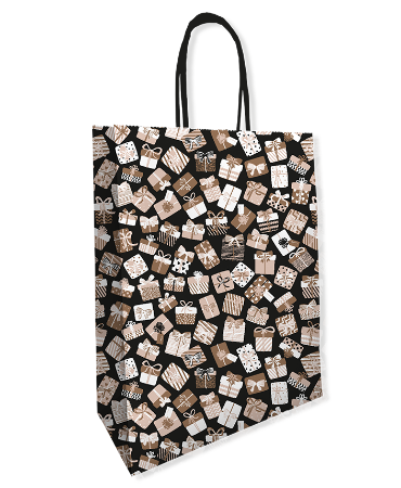 Zwarte papieren geschenktas met cadeauprint 26x35cm