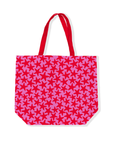 KP® Canvas tas - Stars pink/red 48x15x38cm KP® canvas tas Stars roze/rood 48x38cm - boodschappentas