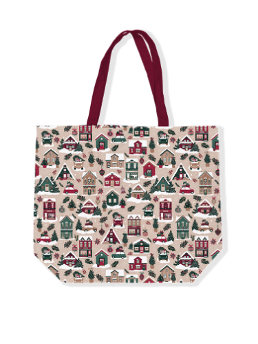 KP® Canvas tas - Kersthuisjes 48x15x38cm KP® kerst canvas shopper met huisjes 48x38cm