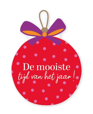Kerst-raamsticker in de vorm van een kerstbal met tekst ‘De mooiste tijd van het jaar’ voor gezellige sfeer.