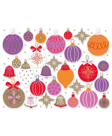 Kerst Raamsticker met klassieke kerstornamenten voor feestelijke decoratie.