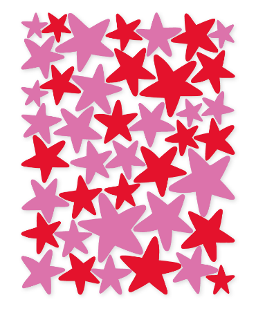 Decoratieve raamstickers rode en roze sterren voor feestelijke sfeer.