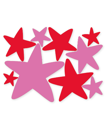 Raamsticker met grote rode en roze sterren voor feestelijke versiering.
