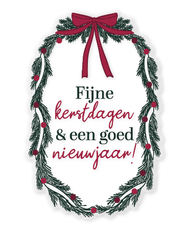 Transparante raamsticker met kerst- en nieuwjaarsgroet in elegant ontwerp.