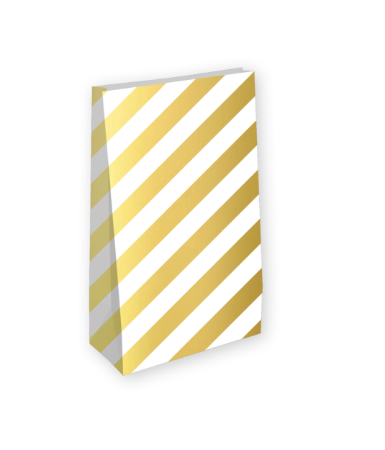 Witte Kraft papieren cadeauzak gouden strepenprint, 25 stuks, 14+8x26cm