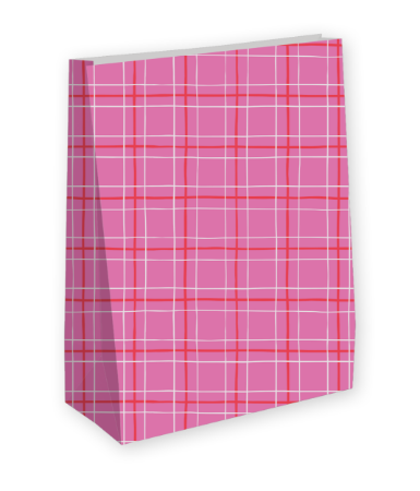 Grote kraft papieren kerstcadeautas roze met kerstruitprint, 25 stuks, 27+15x36cm