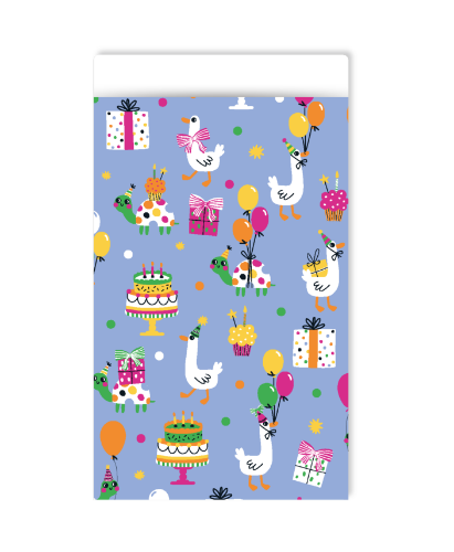 KP® Cadeauzakjes 12x19cm Party time 250st Blauw cadeauzakje met birthday doodles - Verjaardagscadeauzakje - 12x19cm