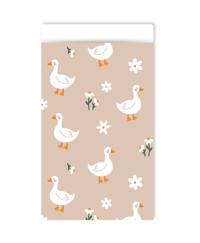 KP® Cadeauzakjes 12x19cm Goose beige 250st Lief cadeauzakje beige met gansjes - Geboorte zakjes - 12x19cm