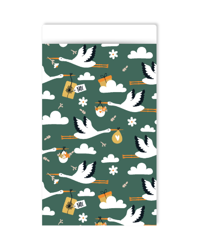 Cadeauzakjes 12x19cm Mr. Stork groen 250st Groen geboorte cadeauzakje met mr. stork - 12x19cm
