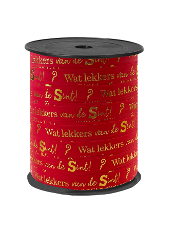 Rood Sinterklaas cadeaulint - Wat lekkers van de Sint paperlook lint - 10mmx150m