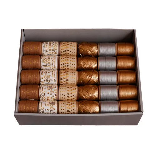 KP® Displaybox Krullint - All Day - 10mmx10m Displaybox krullinten paperlook - Goud bruine All Day linten