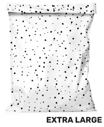 KP® Verzendzakken - Sweet confetti wit/zwart 500x700+80mm 50stuks Witte verzendzak met zwarte confetti - webshopverpakking 50x70+8cm