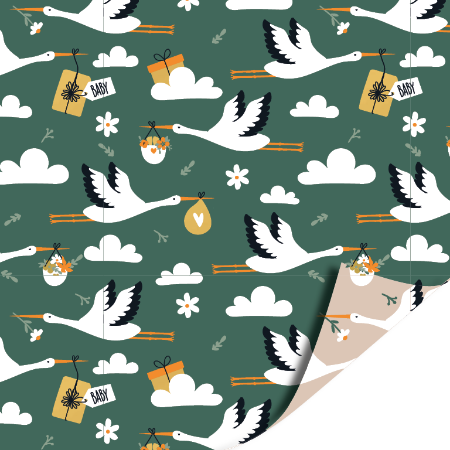 Afbeeldingen van KP® Cadeaupapier 50cm 100m - Mr. Stork groen