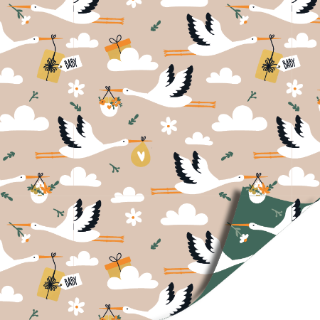 Afbeeldingen van KP® Cadeaupapier 50cm 100m - Mr. Stork groen