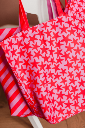 KP® canvas tas Stars roze/rood 48x38cm - boodschappentas