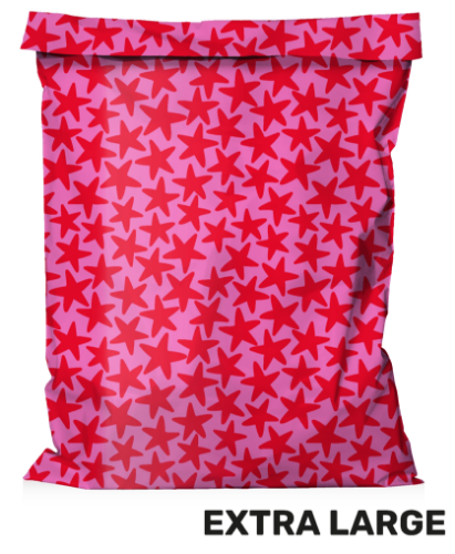 KP® Verzendzakken - Stars pink/red 500x700+80mm 50stuks Roze verzendzak met rode sterren - webshopverpakking 50x70+8cm