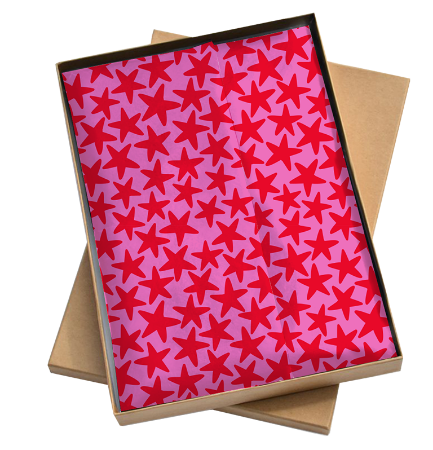 Vloeipapier rode sterren op roze 35x50