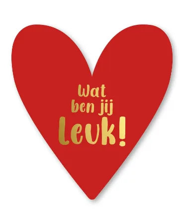 Rood hart wenskaart met goudfolie letters 'Wat ben jij leuk'
