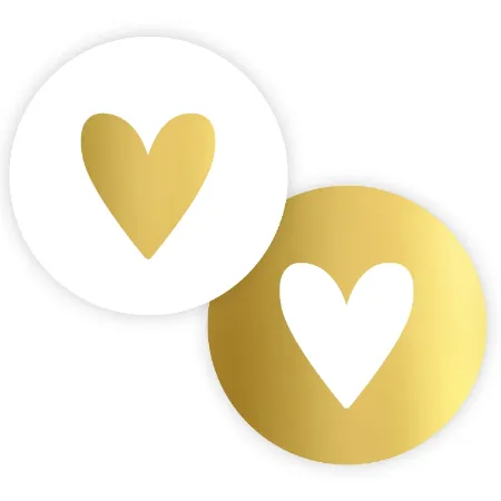 ronde stickers met hartje en goudfolie