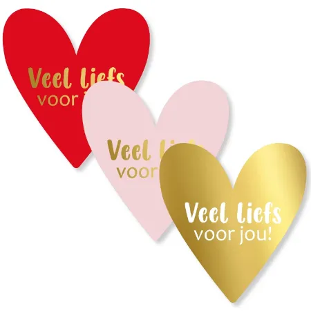 3 hartjes stickers rood / roze / goud - met goudfolie - valentijn stickers
