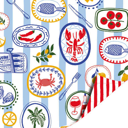 Afbeeldingen van KP® Cadeaupapier 50cm 100m - Seaside Supper