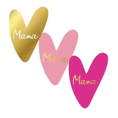 Moederdag stickers - 3 gekleurde Hartjes met Mama