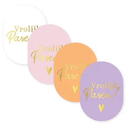 Vrolijk Pasen stickers - wensetiketten in pastel kleuren - 4 soorten