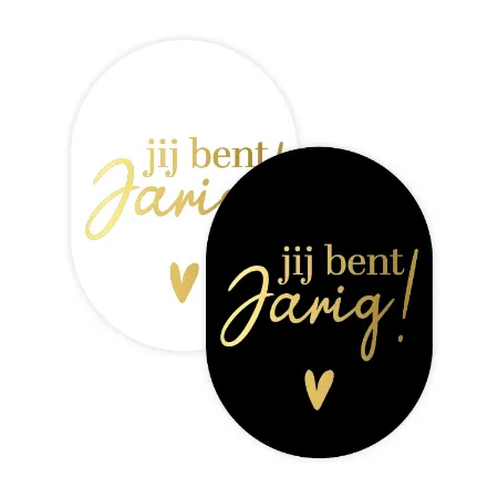 Jij bent jarig stickers - Verjaardagstickers zwart - wit