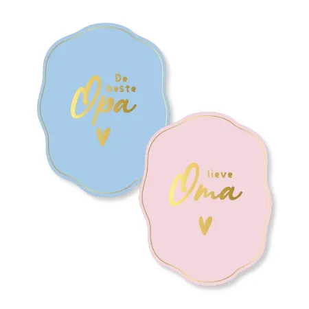 Lieve Opa & Oma stickers - 2 soorten wensetiketten blauw en roze