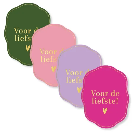 Voor de liefste + hartje stickers - 4 soorten wensetiketten