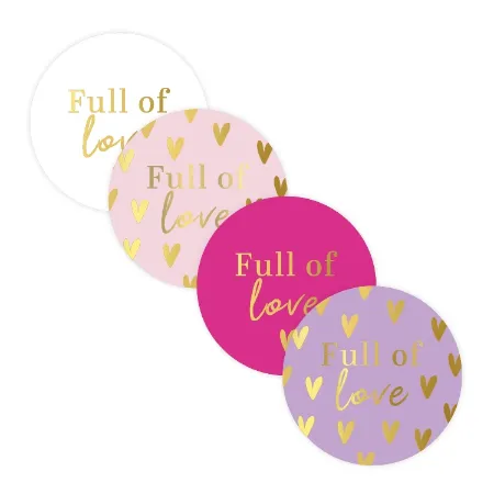 Full of love stickers - Ronde stickers met hartjes (4 varianten)