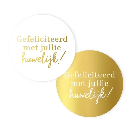 Gefeliciteerd met jullie huwelijk stickers - Wit/goud wensetiketten