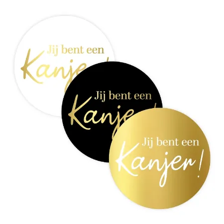 Jij bent een kanjer stickers - D40mm wit/zwart met goudfolie