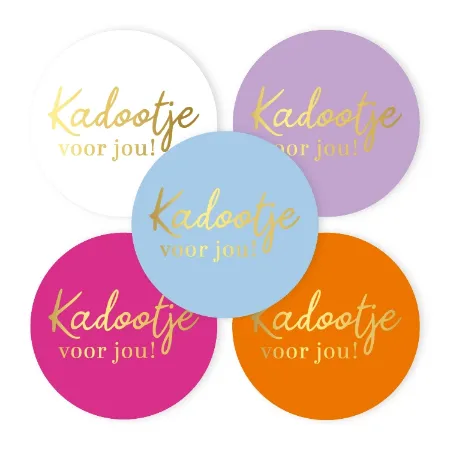 Kadootje voor jou! stickers - kleurrijk ronde wensetiketten - 5 soorten