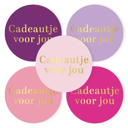 Cadeautje voor jou stickers - D50mm ronde roze/paars wensetiketten - 5 soorten