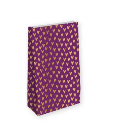 KP® Kraft papieren zakken - Lots of love paars 14+8x26cm, 25t
