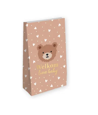 KP® Kraft papieren zakken - Welkom lieve baby 14+8x26cm, 25t