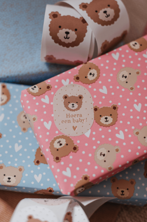 Little Bear (pink/blue) - inpakpapier, cadeaupapier