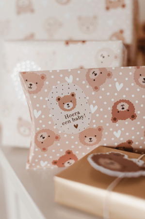 Hoera een baby stickers - 2 soorten wensetiketten met Little Bear