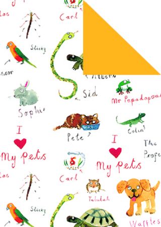 Afbeeldingen van Cadeaupapier Artline Mat 90gr Huisdieren/Uni geel 30cm 200m