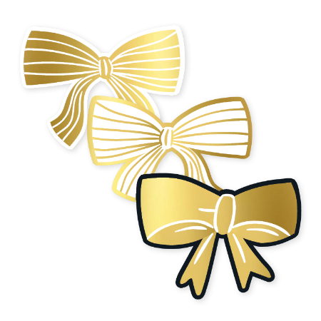 Afbeeldingen van KP® Stickers 50x38mm - Strikken goud/wit (3 varianten) 250p/r