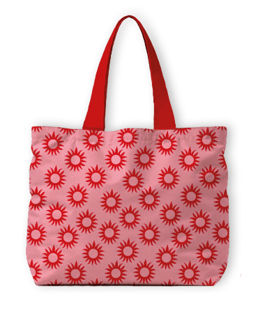 Roze strandtas met rode zonnetjes - grote zomerse canvas shopper