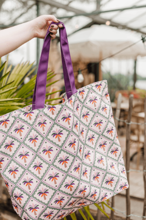 Trendy Strandtas - Palmboompjes - grote canvas shopper