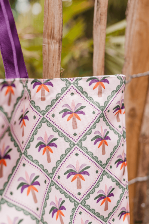 Trendy Strandtas - Palmboompjes - grote canvas shopper