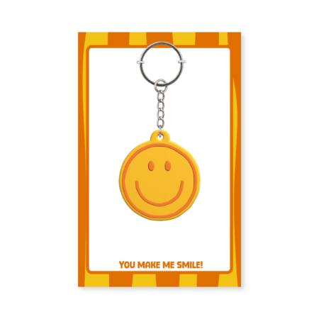 Trendy gele smiley sleutelhanger - in 3D en van stevig PVC
