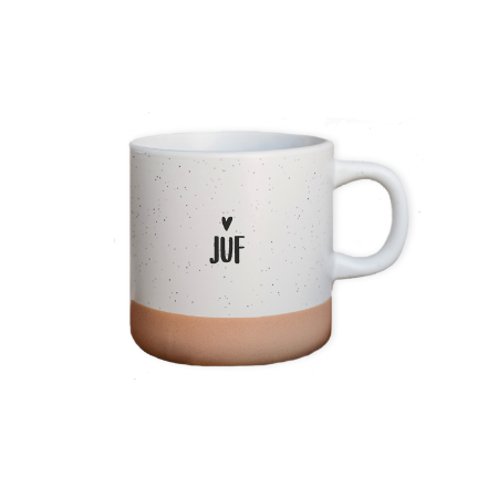 Witte keramische mok met zwarte opdruk 'Juf', 360ml