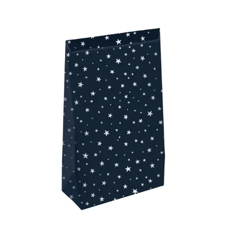 KP® Kraft papieren zakken - Little stars darkblue 14+8x26cm, 25st