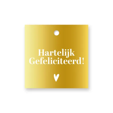 KP® Cadeaulabel - Hartelijk gefeliciteerd (goud) - 60x60mm