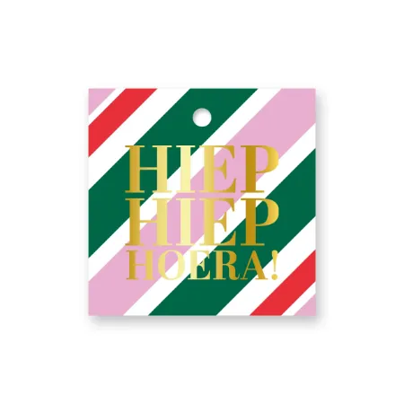 KP® Cadeaulabel - Hiep hiep hoera (stripes) - 60x60mm